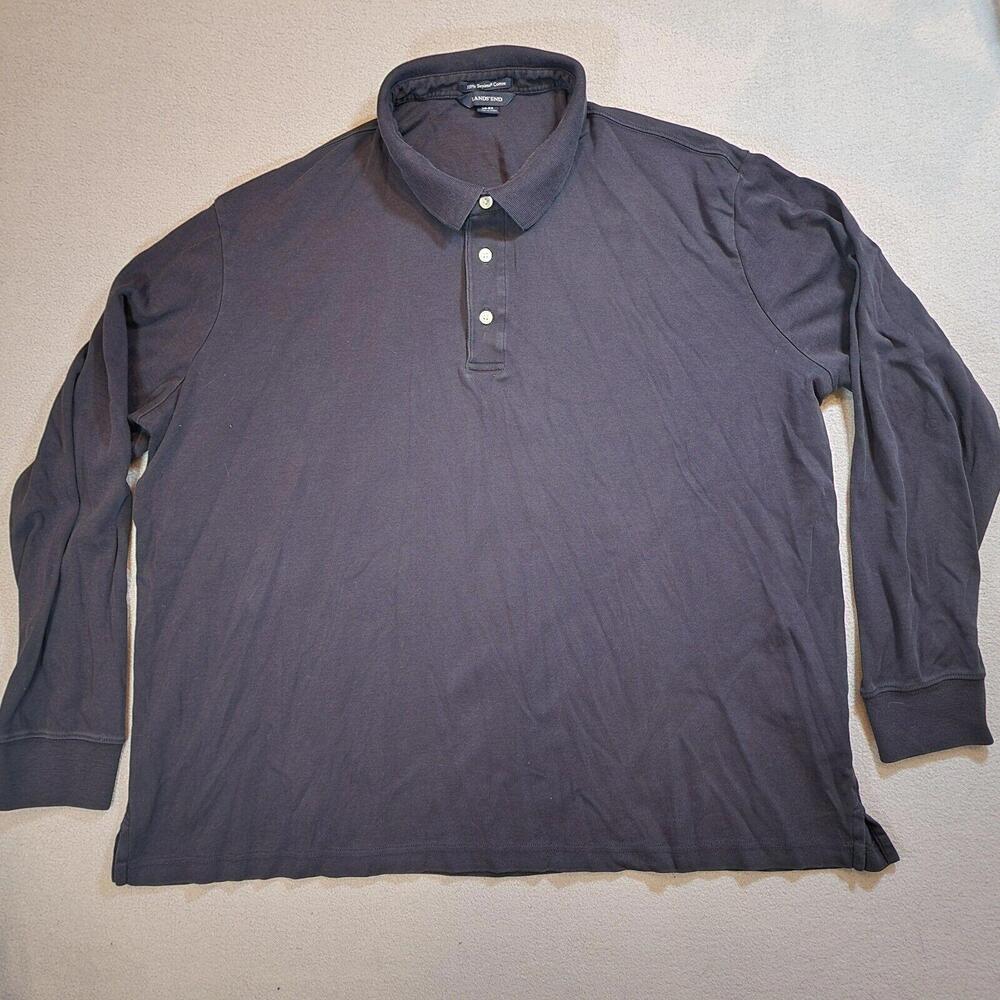 Lands End Long Sleeve‎ Polo Black 100% Supima Pima Cotton XXL
